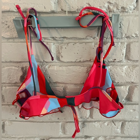 color block tie front high waisted bikini set - Picture 5 of 6